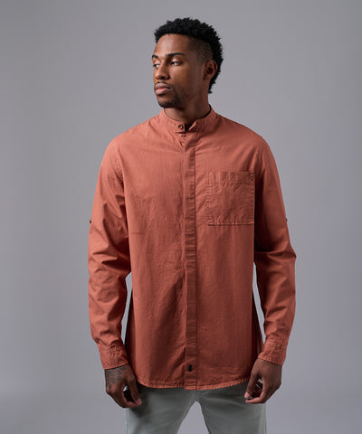 CAMISA MANGA LARGA DRILL CUELLO NERU C.BOTON CLASSIC FIT TERRACOTA OI25