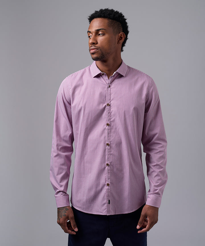 CAMISA MANGA LARGA PECHERA OJAL SLIM FIT GUINDA A CUADROS OI25