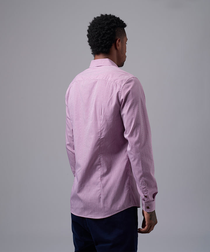 CAMISA MANGA LARGA PECHERA OJAL SLIM FIT GUINDA A CUADROS OI25