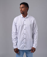 CAMISA MANGA LARGA CUELLO CORTO REDONDEADO SLIM FIT BLANCO OI25