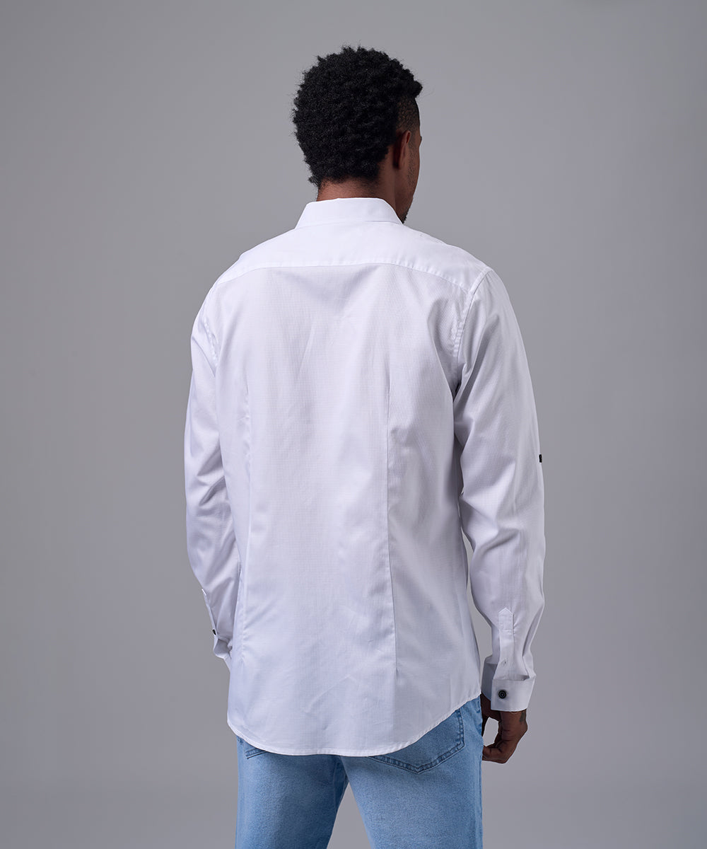 CAMISA MANGA LARGA CUELLO CORTO REDONDEADO SLIM FIT BLANCO OI25