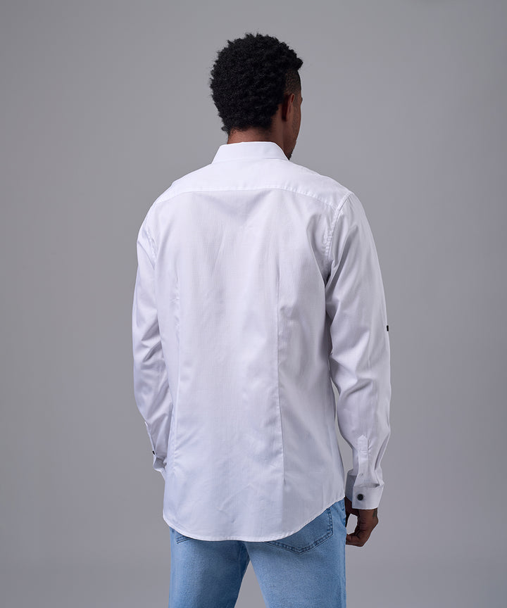 CAMISA MANGA LARGA CUELLO CORTO REDONDEADO SLIM FIT BLANCO OI25