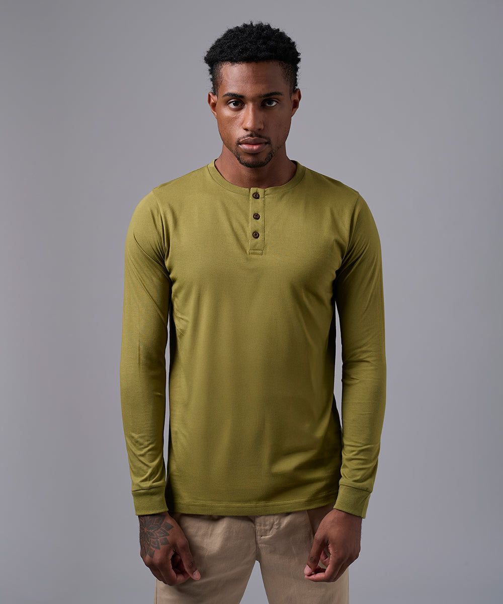 POLO MANGA LARGA JERSEY HENLEY VERDE OI25