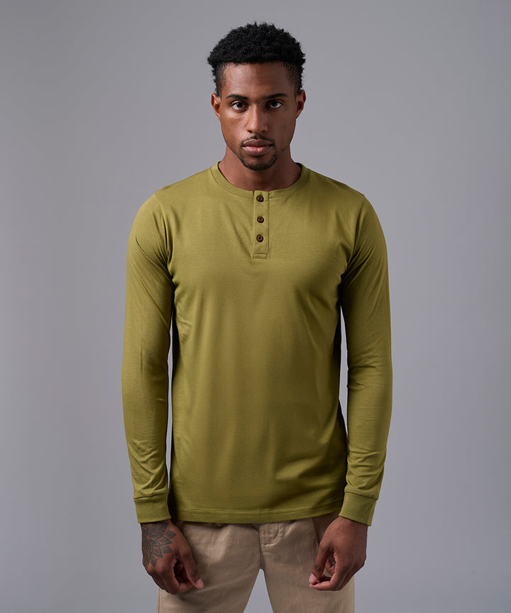POLO MANGA LARGA JERSEY HENLEY VERDE OI25