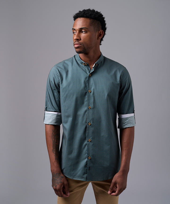 CAMISA MANGA LARGA CUELLO MICRO BUTTON DOWN SLIM FIT ESTAMPADO VERDE OI25