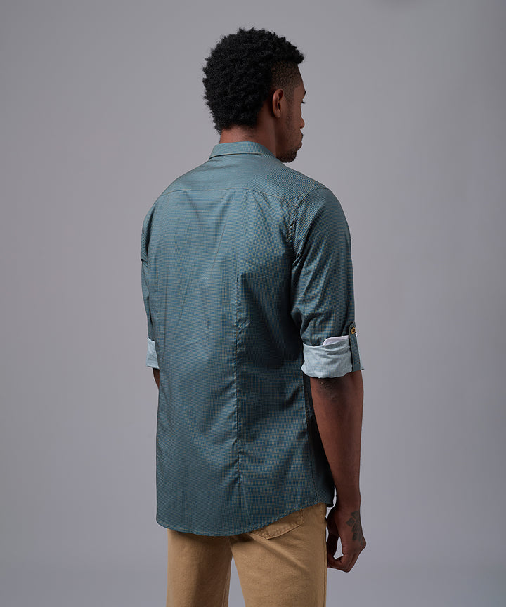 CAMISA MANGA LARGA CUELLO MICRO BUTTON DOWN SLIM FIT ESTAMPADO VERDE OI25