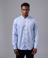 CAMISA MANGA LARGA CUELLO NERÚ RECTO SLIM FIT CELESTE OI25