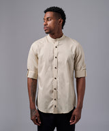 CAMISA MANGA LARGA CASUAL CUELLO NERU CLASSIC FIT BEIGE OI25