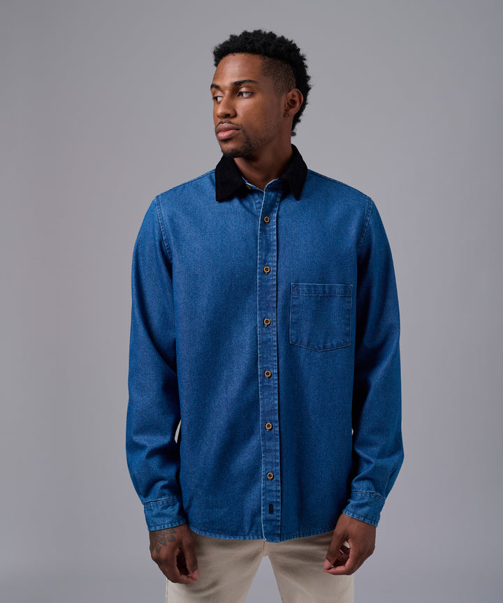 CAMISA MANGA LARGA DENIM CORDUROY SOBRECAMISA CLASSIC FIT AZUL OI25