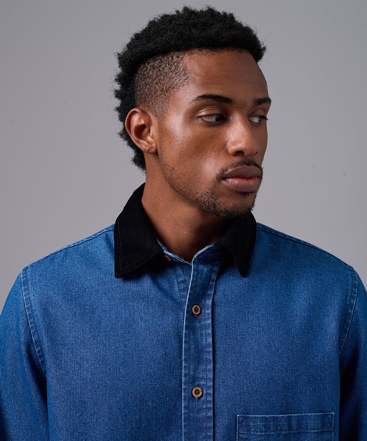 CAMISA MANGA LARGA DENIM CORDUROY SOBRECAMISA CLASSIC FIT AZUL OI25