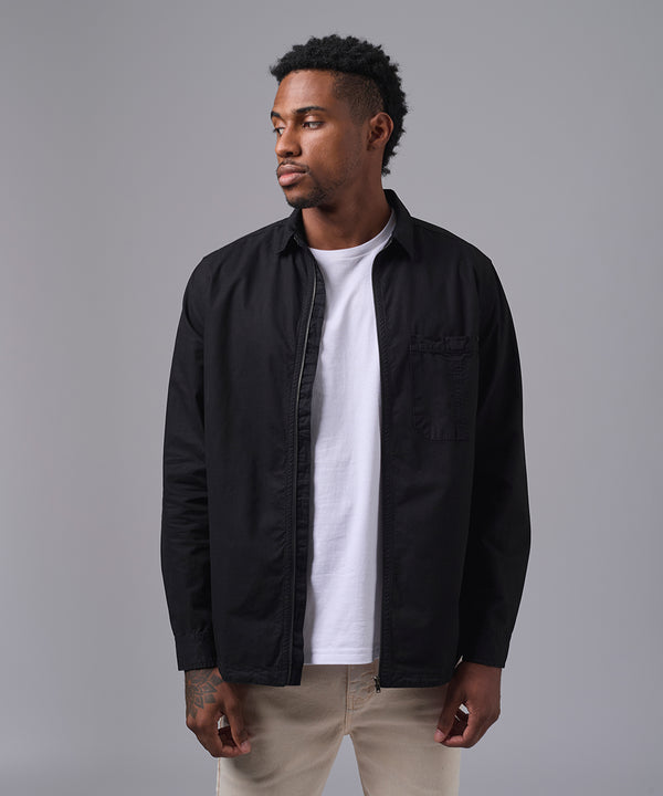 CAMISA MANGA LARGA CASUAL DRILL CON CIERRE CLASSIC FIT NEGRO OI25
