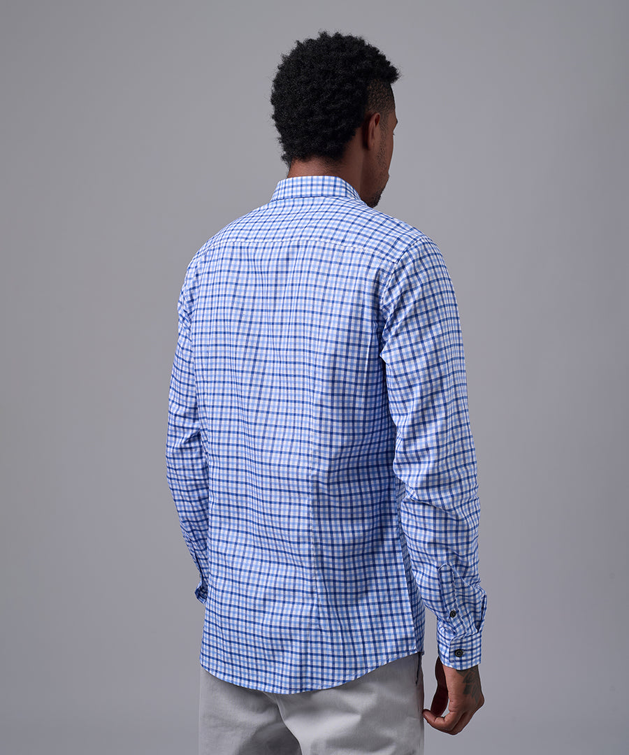 CAMISA MANGA LARGA CUELLO SPREAD SLIM FIT AZUL CUADROS OI25