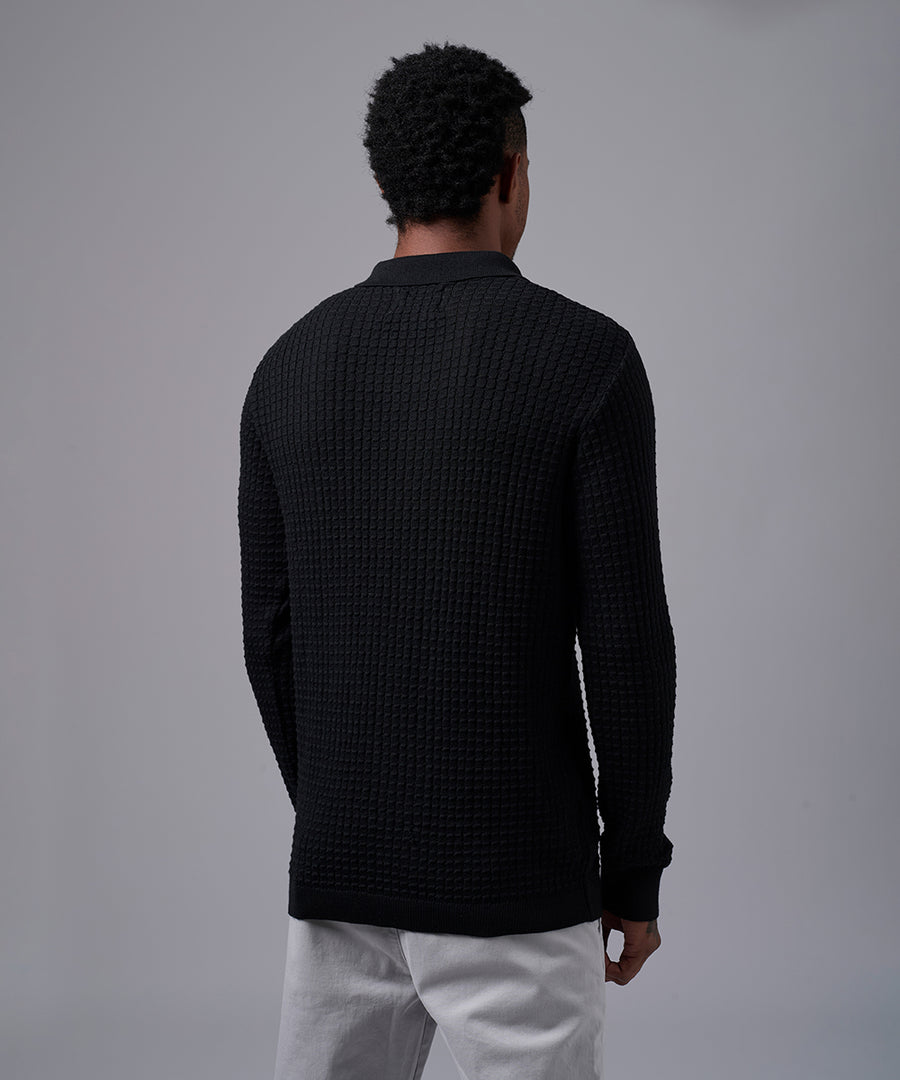 POLO MANGA LARGA PET CUELLO REGULAR CON BOTONES NEGRO OI25