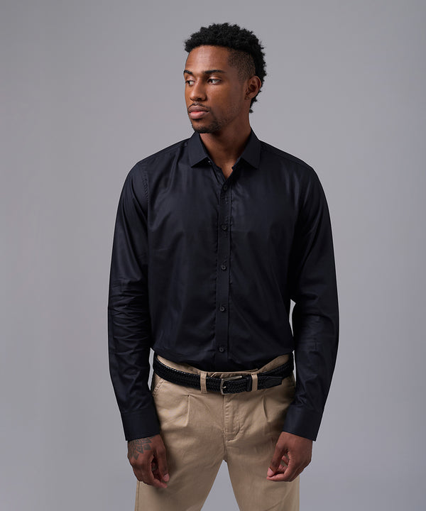 CAMISA MANGA LARGA DE VESTIR CUELLO SPREAD NEGRO OI25
