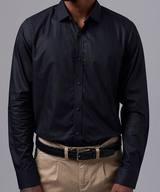 CAMISA MANGA LARGA DE VESTIR CUELLO SPREAD NEGRO OI25