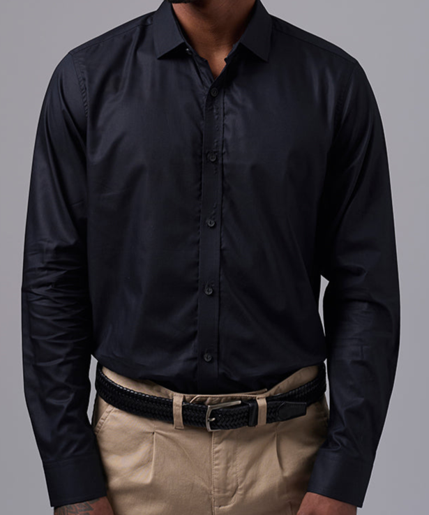 CAMISA MANGA LARGA DE VESTIR CUELLO SPREAD NEGRO OI25