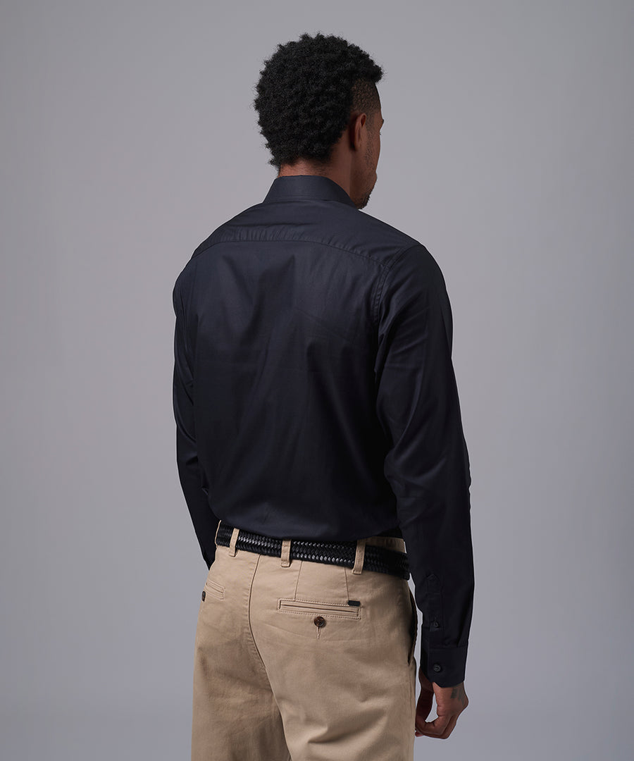 CAMISA MANGA LARGA DE VESTIR CUELLO SPREAD NEGRO OI25