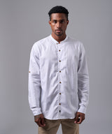 CAMISA MANGA LARGA CUELLO NERÚ RECTO SLIM FIT BLANCO OI25