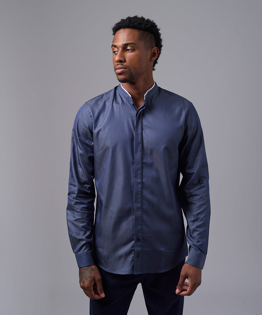 CAMISA MANGA LARGA CUELLO NERU DESMONTABLE SLIM FIT AZUL OI25
