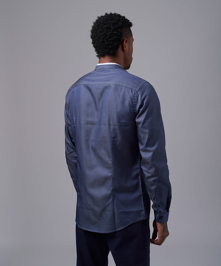 CAMISA MANGA LARGA CUELLO NERU DESMONTABLE SLIM FIT AZUL OI25
