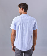 CAMISA MANGA CORTA PECHERA OJAL CLASSIC FIT CELESTE CUADROS OI24
