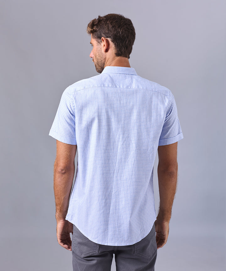 CAMISA MANGA CORTA PECHERA OJAL CLASSIC FIT CELESTE CUADROS OI24