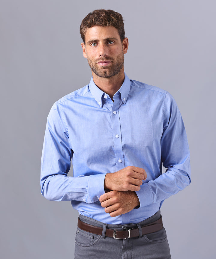 CAMISA MANGA LARGA DE VESTIR CUELLO BUTTON DOWN CELESTE OSCURO OI24