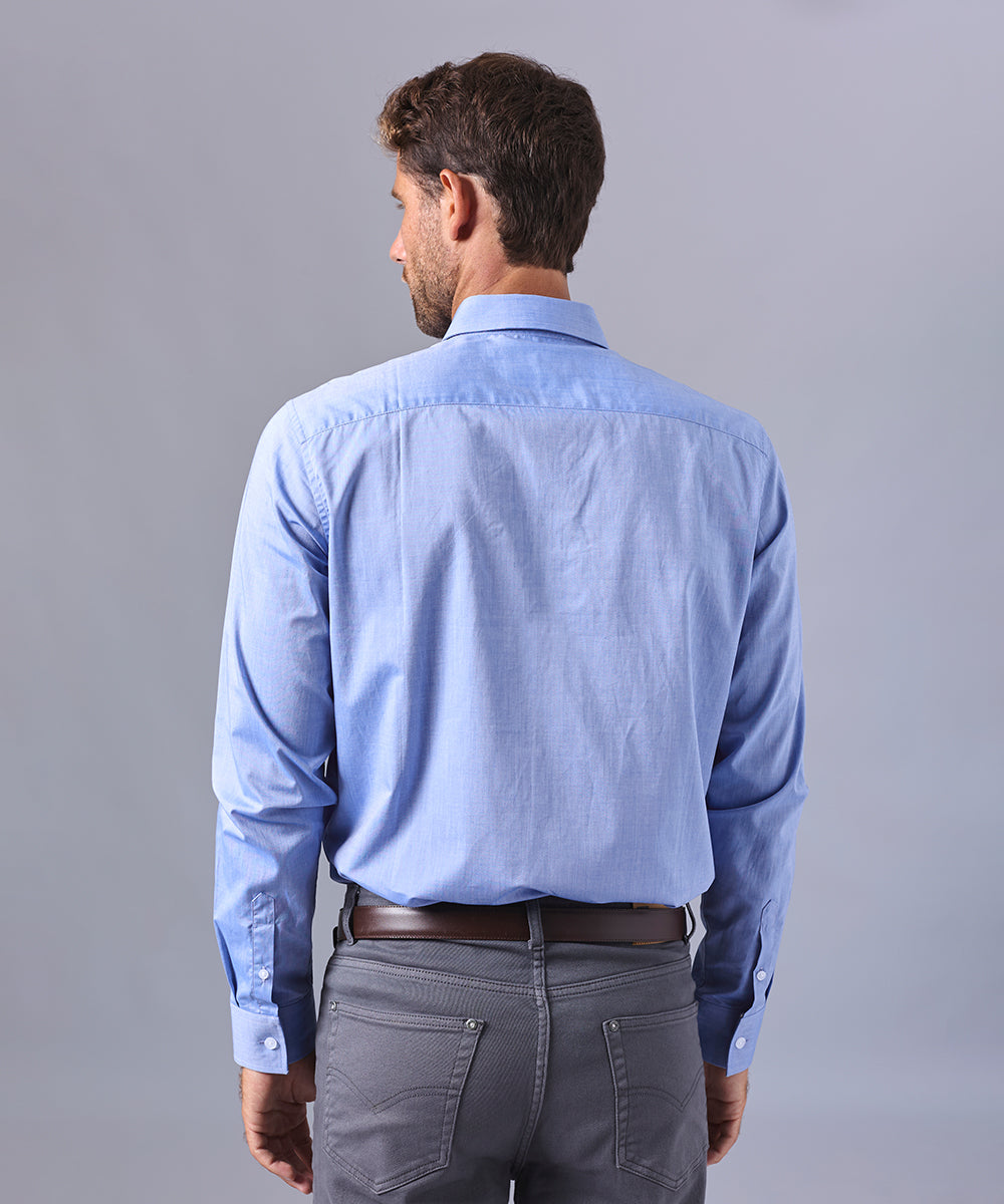 CAMISA MANGA LARGA DE VESTIR CUELLO BUTTON DOWN CELESTE OSCURO OI24