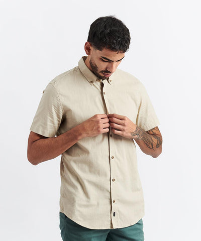 CAMISA MANGA CORTA BUTTON DOWN LOOK LINO CR - CLASSIC FIT PV24 BEIGE - MBO