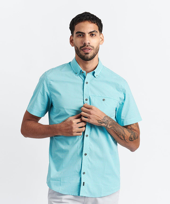 CAMISA MANGA CORTA CON BOLSILLO OJAL - CLASSIC FIT PV24 VERDE CUADRO - MBO