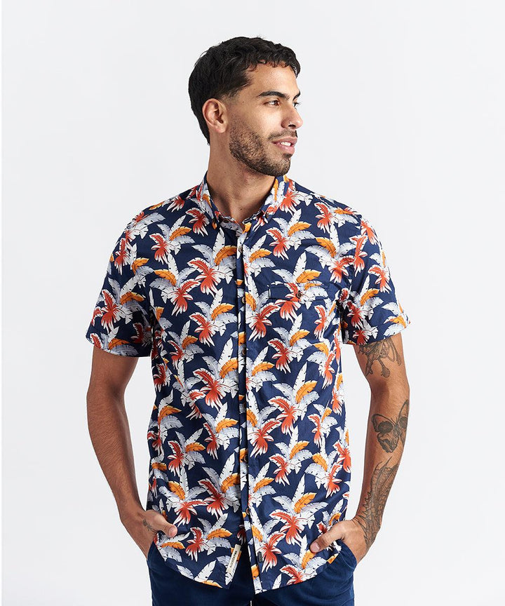 CAMISA MANGA CORTA PECHERA SEMI OCULTA - SLIM FIT PV24 AZUL ESTAMPADO - MBO