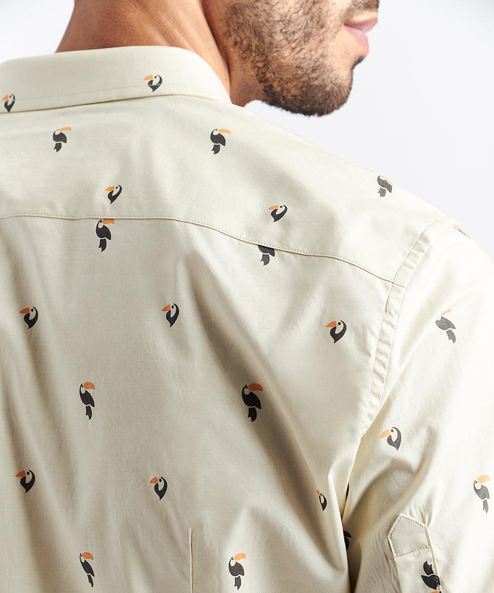 CAMISA MANGA CORTA PECHERA SEMI OCULTA - SLIM FIT PV24 BEIGE ESTAMPADO - MBO