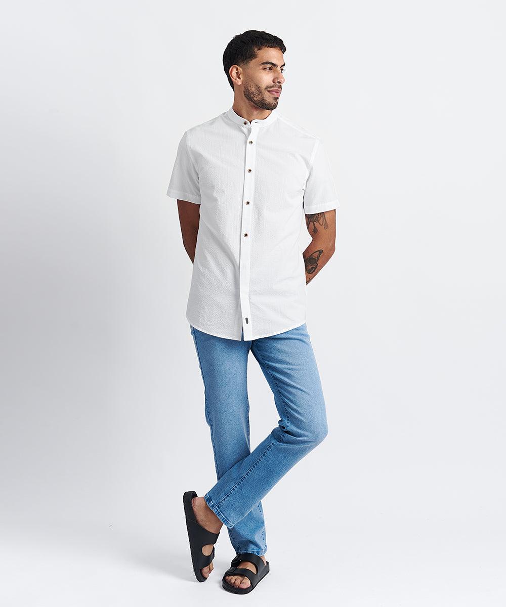 CAMISA MANGA CORTA-SLIM FIT-CORTES MEDIA PECHERA OCULTA PV24 BLANCO - MBO