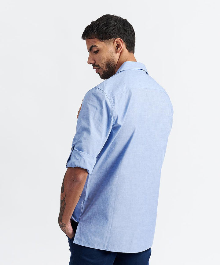 CAMISA MANGA LARGA CUELLO RESORT CON BOLSILLO ROLL UP - CLASSIC FIT PV24 CELESTE - MBO