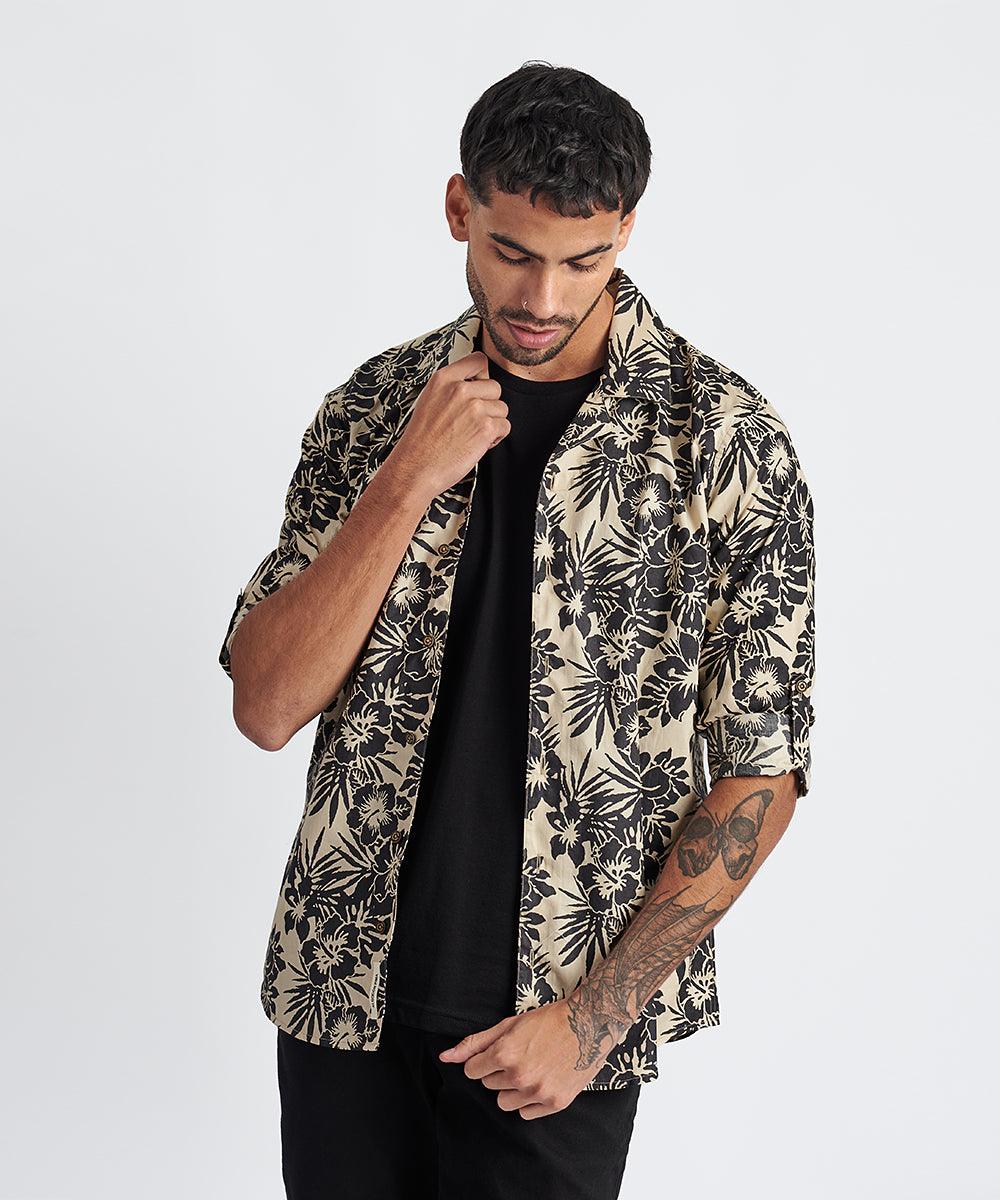 CAMISA ML CUELLO RESORT SLIM FIT PV24 BEIGE ESTAMPADO - MBO