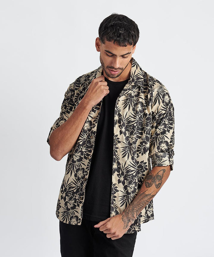 CAMISA ML CUELLO RESORT SLIM FIT PV24 BEIGE ESTAMPADO - MBO