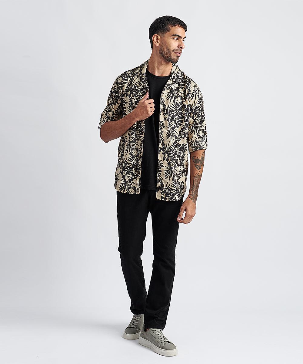 CAMISA ML CUELLO RESORT SLIM FIT PV24 BEIGE ESTAMPADO - MBO