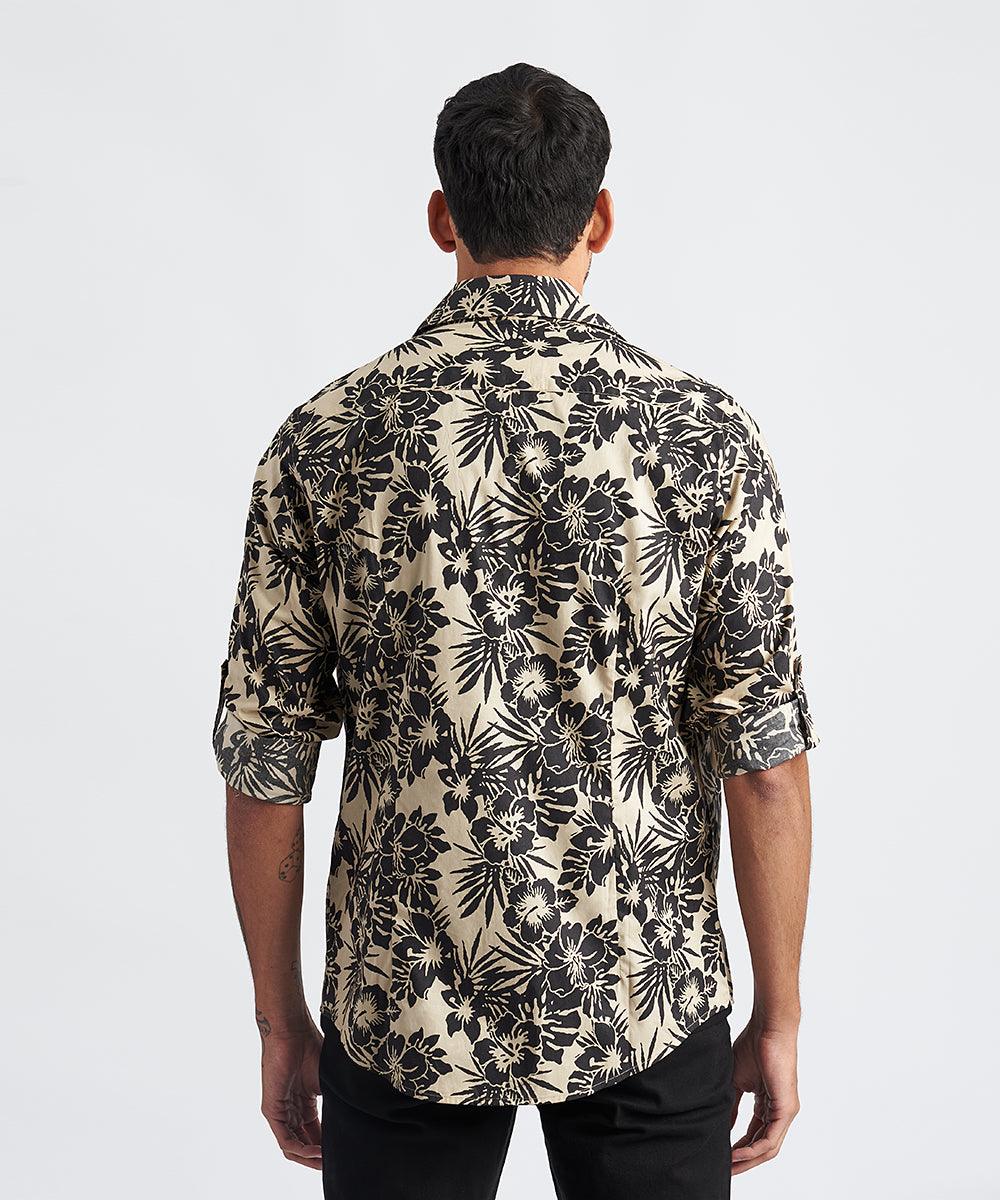 CAMISA ML CUELLO RESORT SLIM FIT PV24 BEIGE ESTAMPADO - MBO