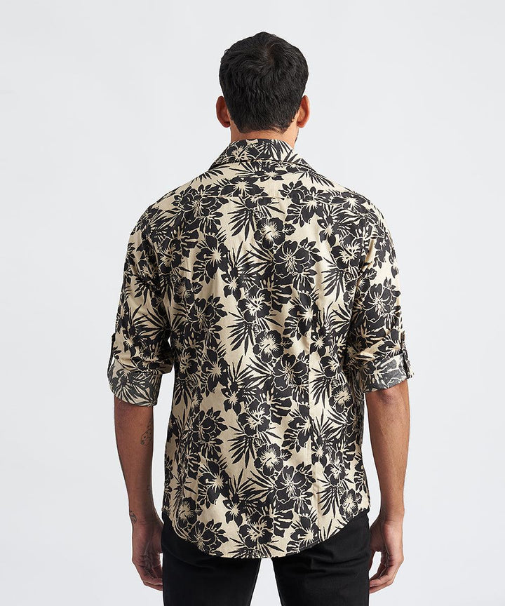CAMISA ML CUELLO RESORT SLIM FIT PV24 BEIGE ESTAMPADO - MBO