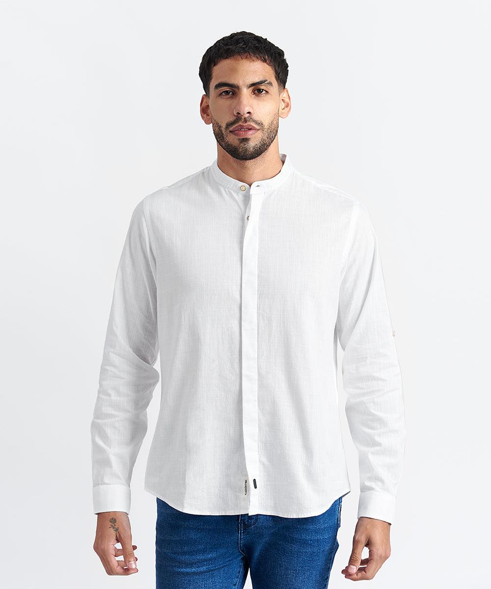 CAMISA MANGA LARGA LOOK DE LINO CR ROLL UP - CLASSIC FIT PV24 BLANCO - MBO