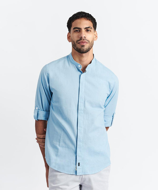 CAMISA MANGA LARGA LOOK DE LINO CR ROLL UP - CLASSIC FIT PV24 CELESTE - MBO