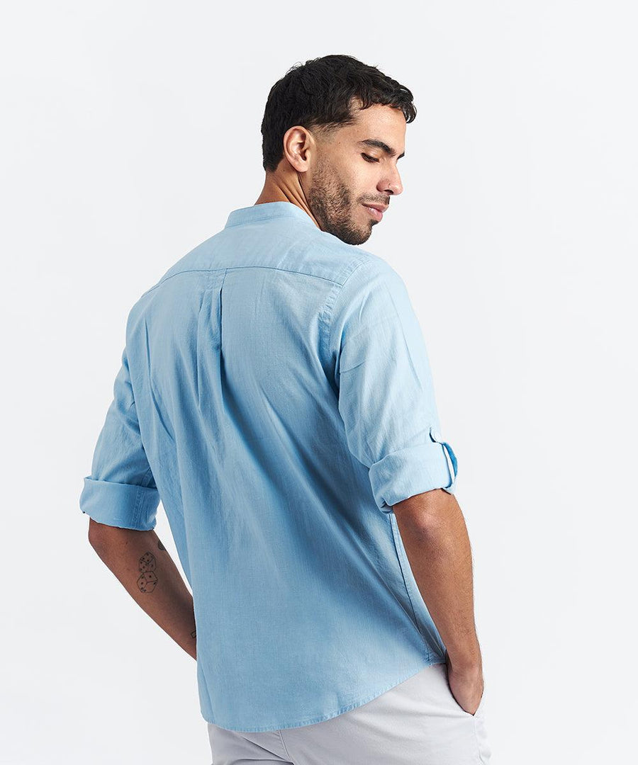 CAMISA MANGA LARGA LOOK DE LINO CR ROLL UP - CLASSIC FIT PV24 CELESTE - MBO