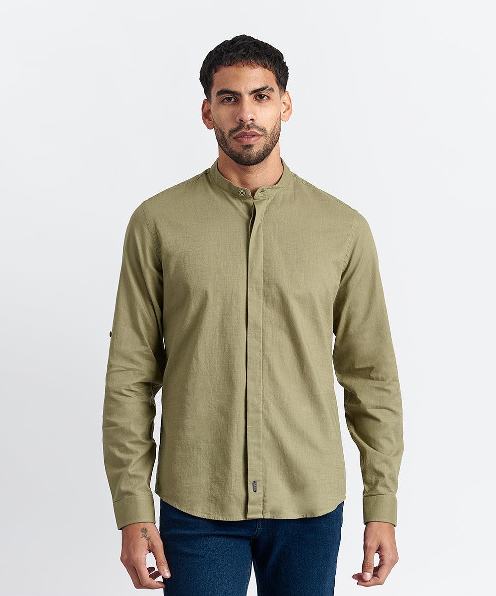 CAMISA MANGA LARGA LOOK DE LINO CR ROLL UP - CLASSIC FIT PV24 VERDE - MBO