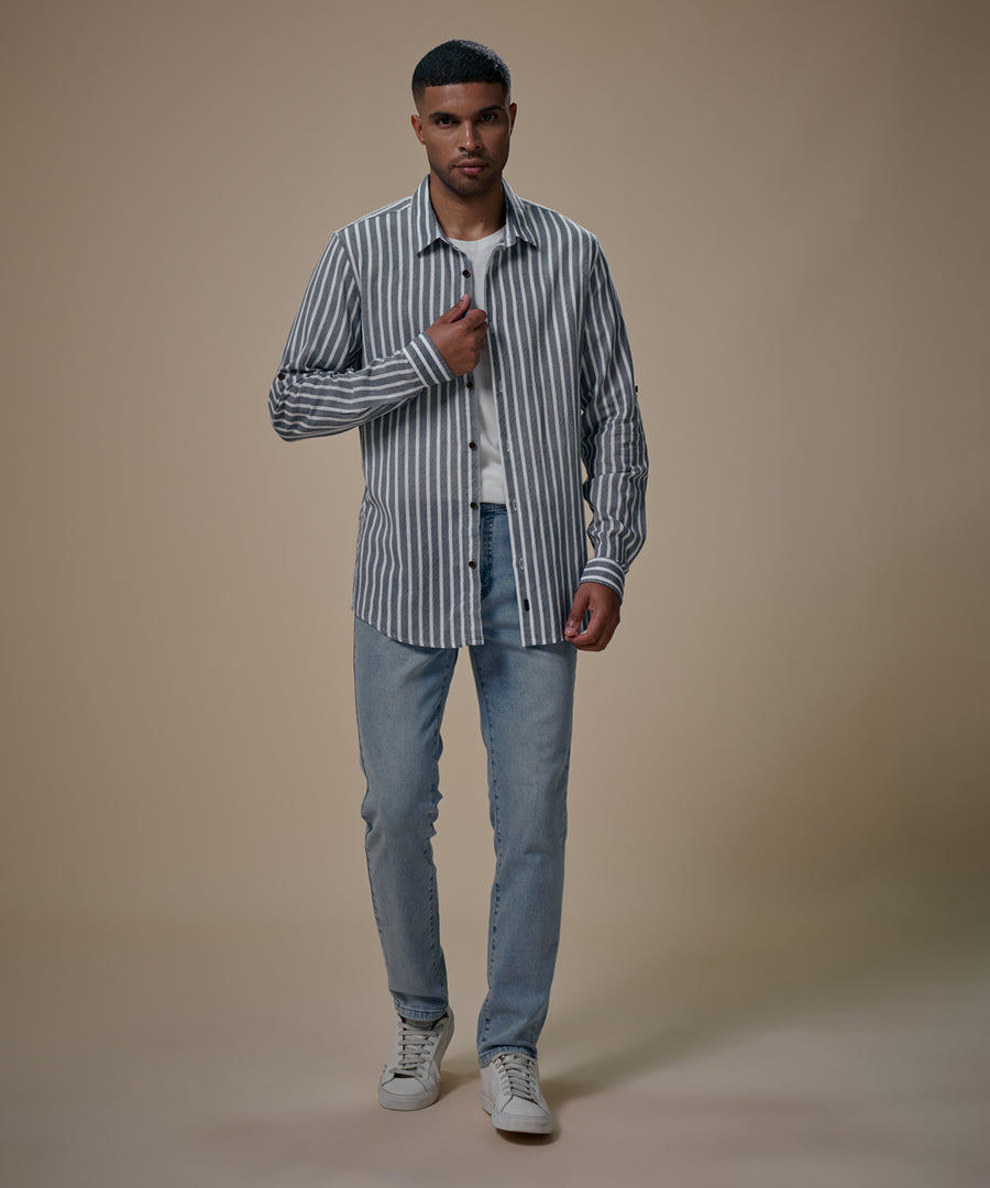 Camisa Roll Up Look Lino Rayas Slim Fit
