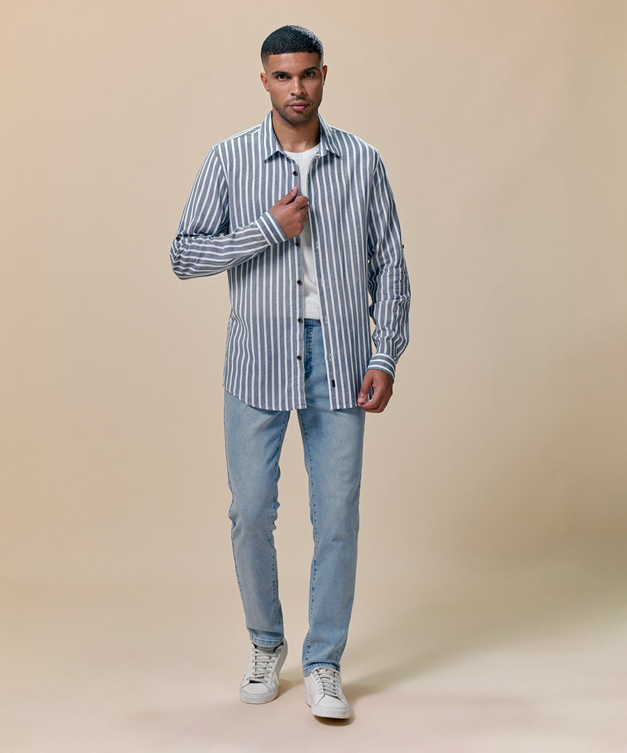 Camisa Roll Up Look Lino Rayas Slim Fit