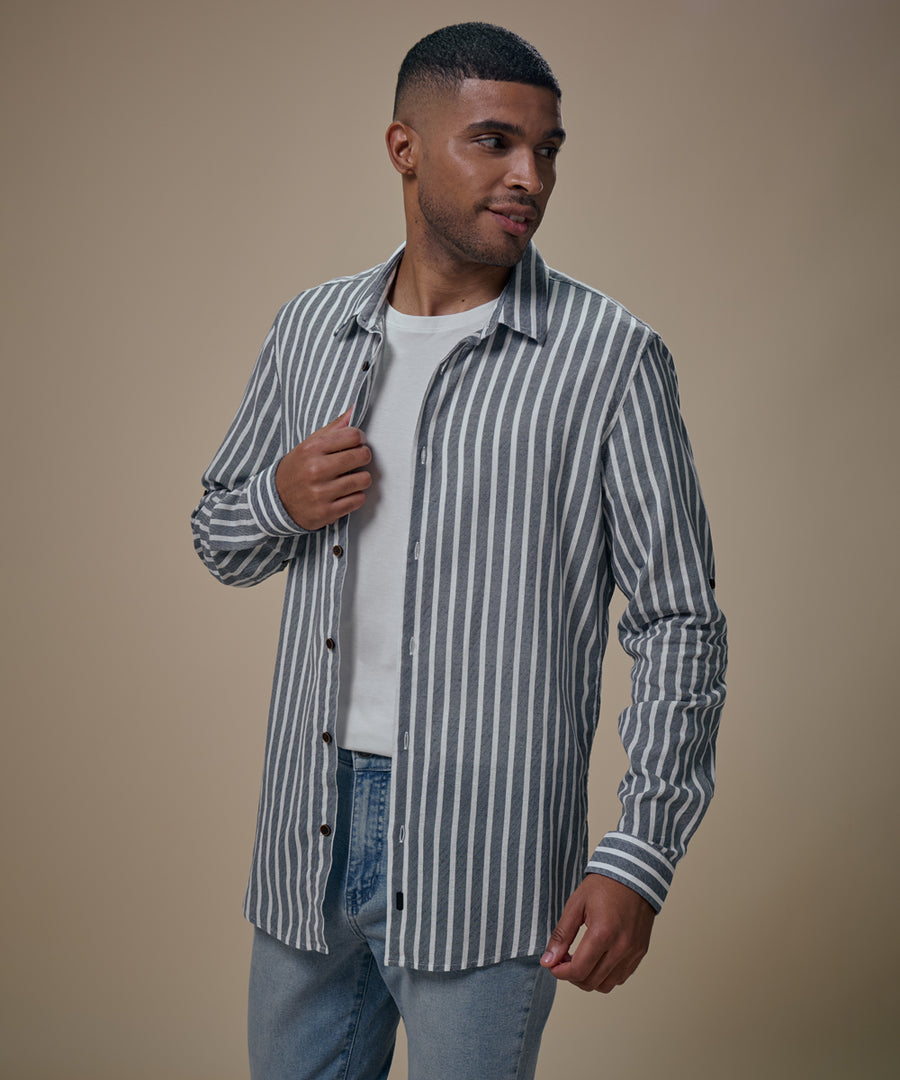 Camisa Roll Up Look Lino Rayas Slim Fit