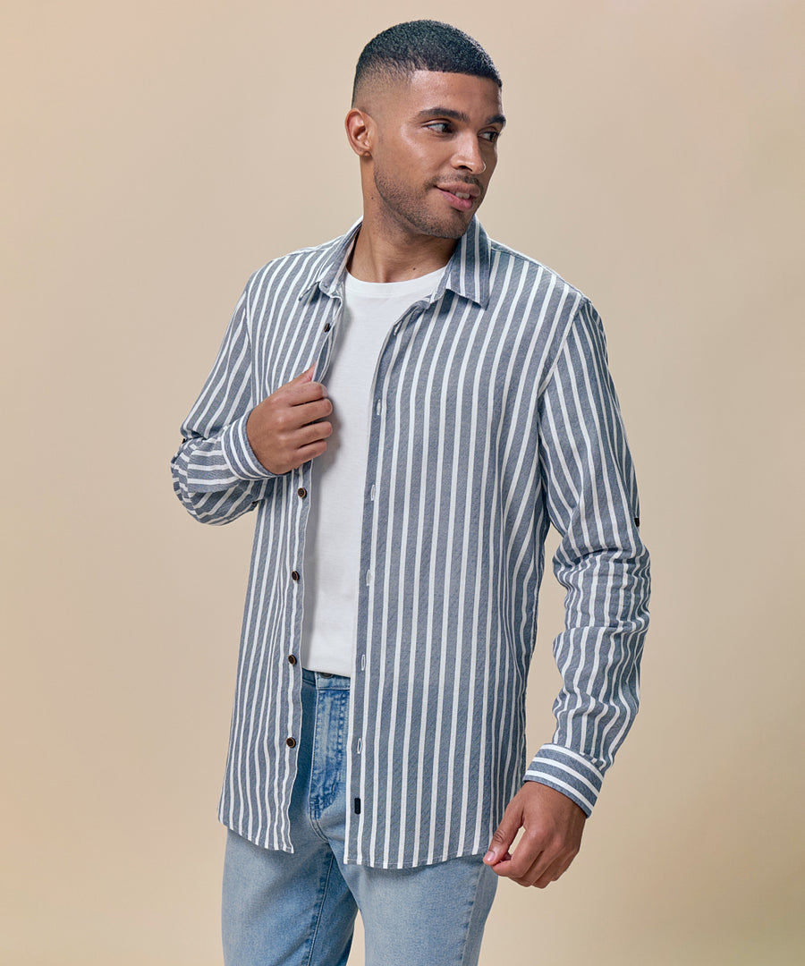 Camisa Roll Up Look Lino Rayas Slim Fit
