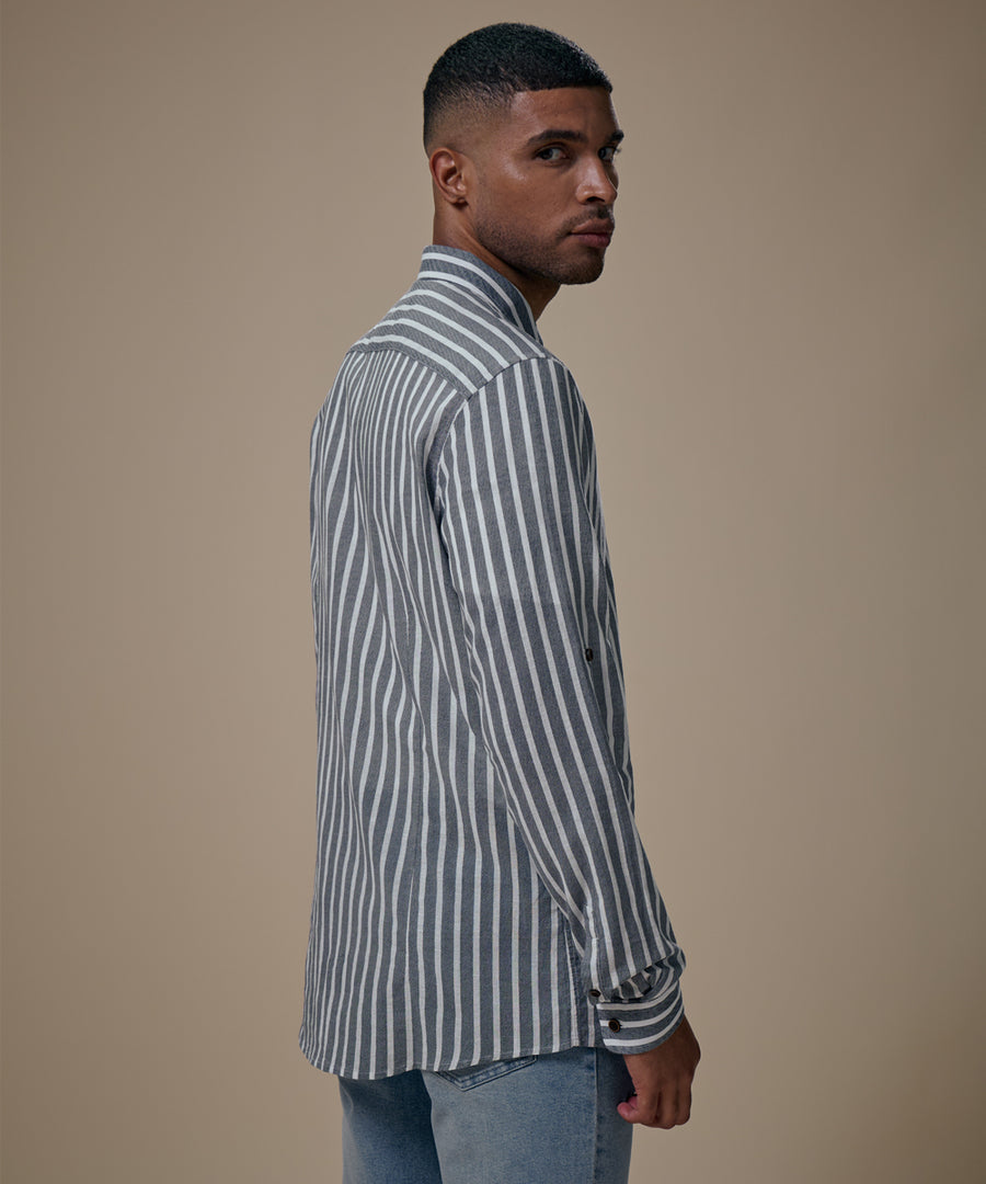 Camisa Roll Up Look Lino Rayas Slim Fit