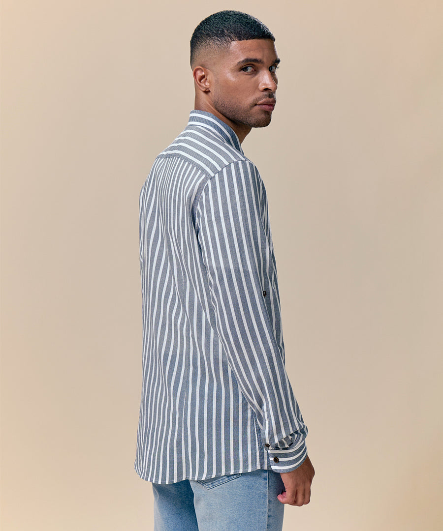 Camisa Roll Up Look Lino Rayas Slim Fit
