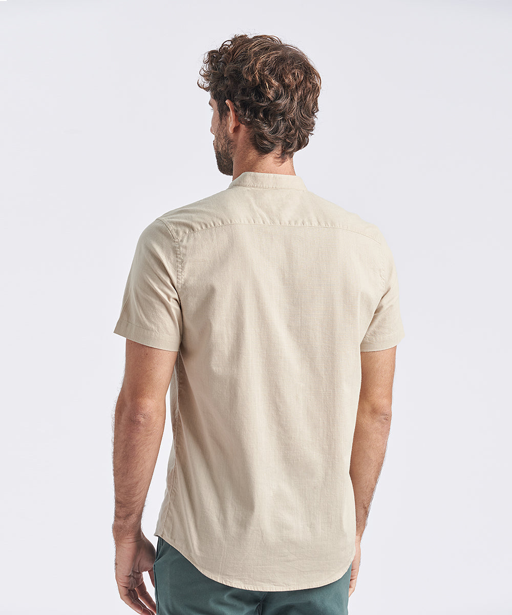 CAMISA MANGA CORTA CUELLO NERU BOLSILLO CORTE LOOK LINO CR CLASSIC FIT BEIGE PV24